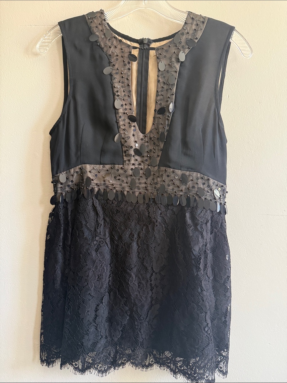 Nanette Lepore Black Lace and Sequin Trim Sleeveless Top